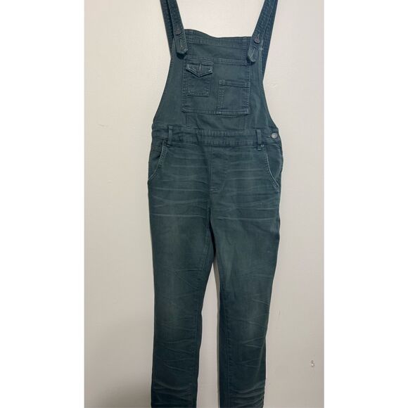 FREE PEOPLE WE THE FREE FP Denim Overalls Dark Wash Size 28 Green/blue - Picture 3 of 10